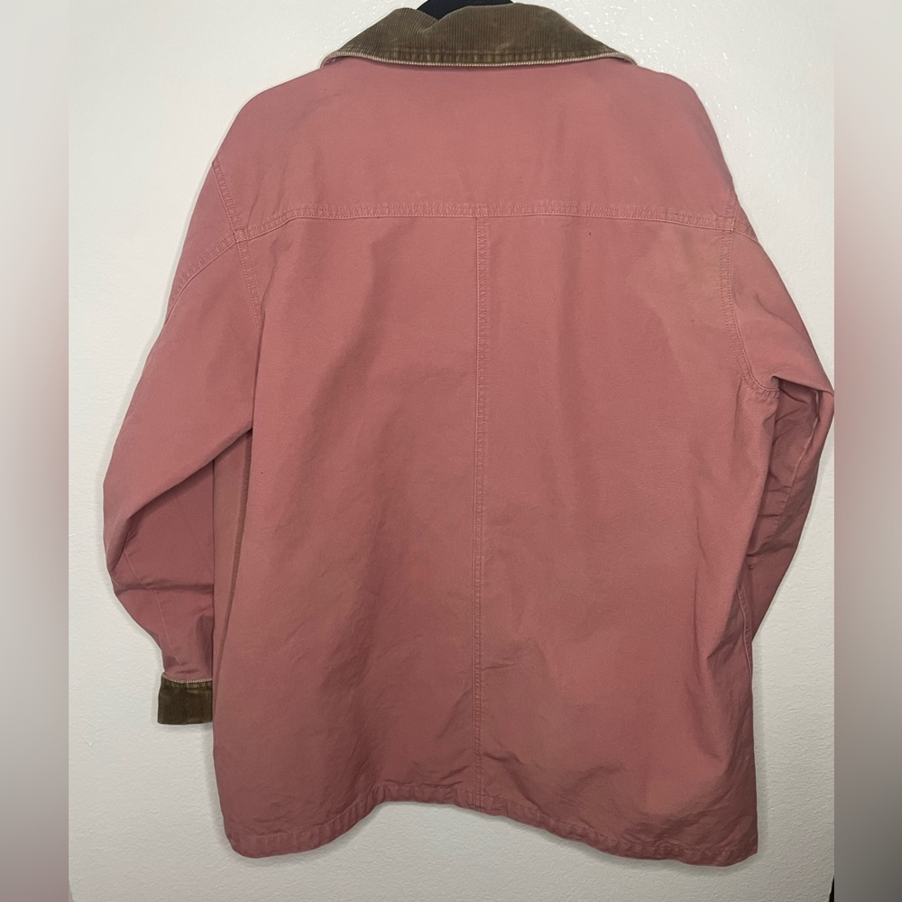 LL Bean Womens Barn Coat Flannel Lined XL Pink Brown Corduroy Trim Chore Field - Picture 2 of 9